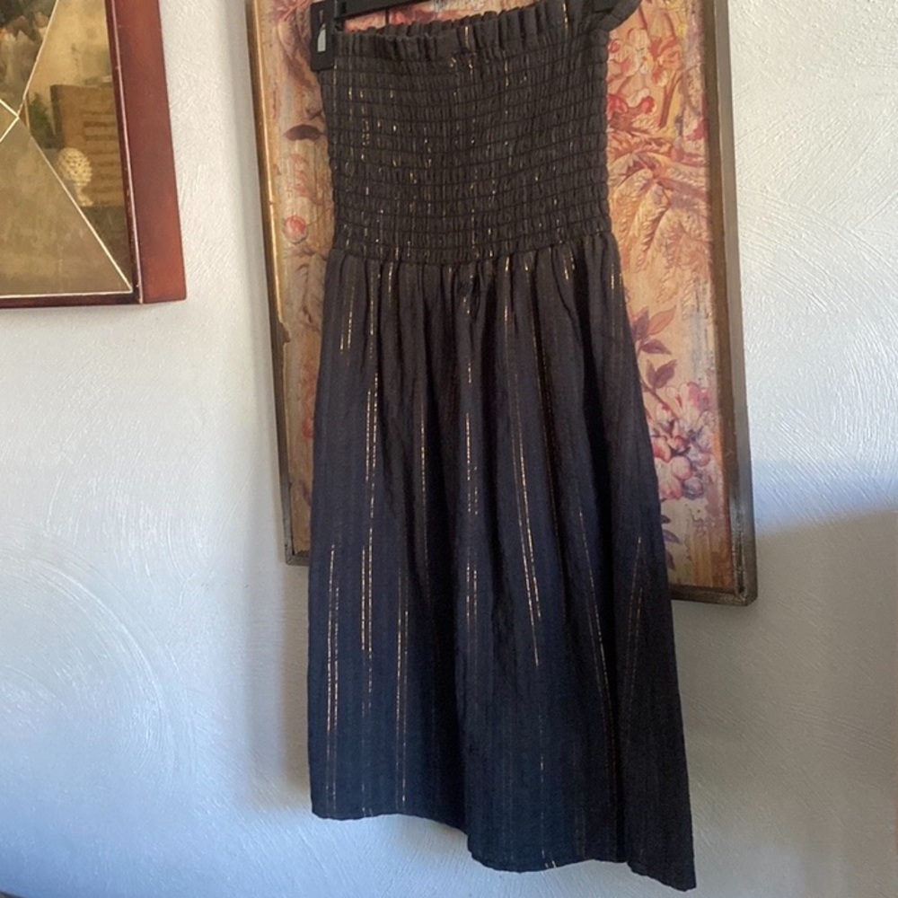 URBAN OUTFITTERS BABYDOLL DRESS BOHO BLACK GOLD STRAPLESS MINI DRESS COVERUP S M - Picture 6 of 10